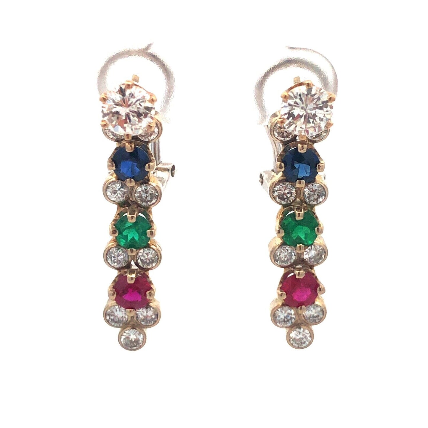 Designer 14K Yellow White Gold Diamond Sapphire Ruby Emerald Omega Back Earrings