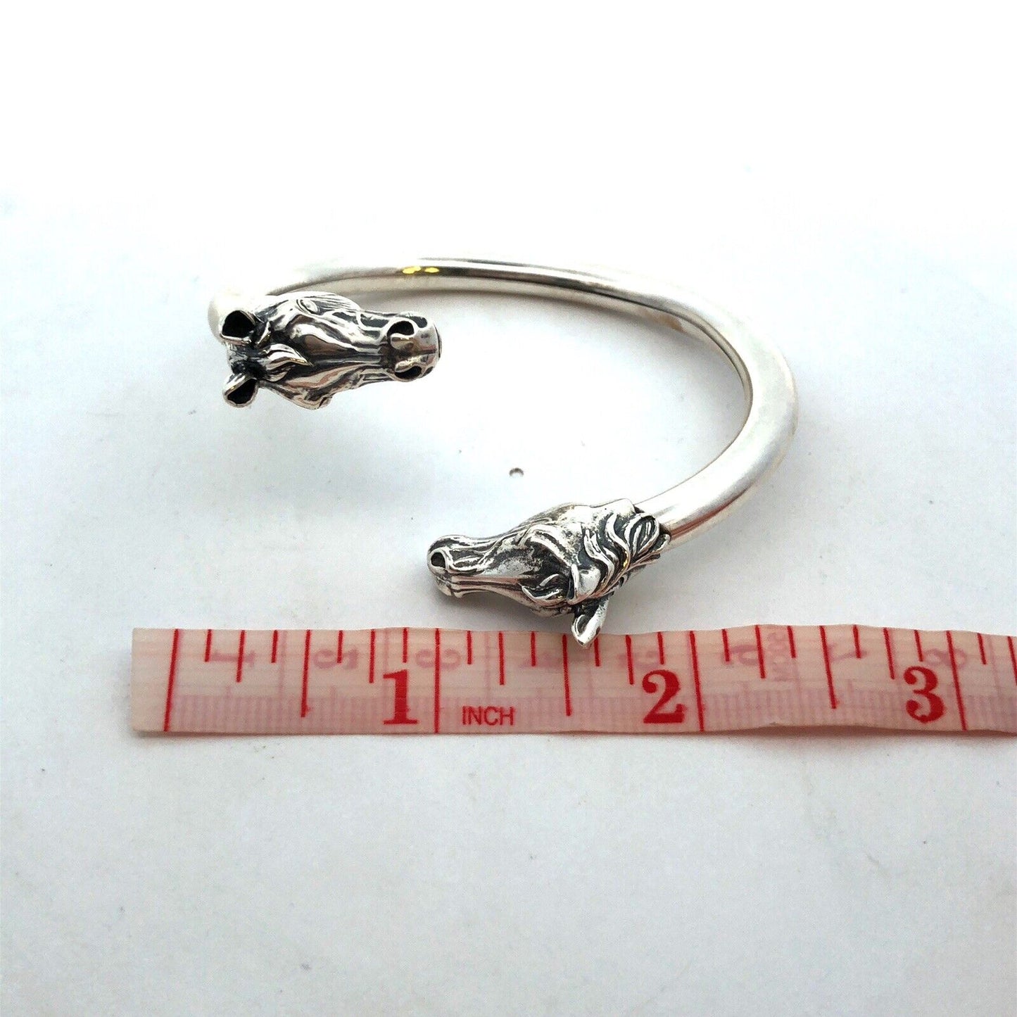 Designer 925 Sterling Silver Horse Head Equine Bypass Open Cuff Bracelet