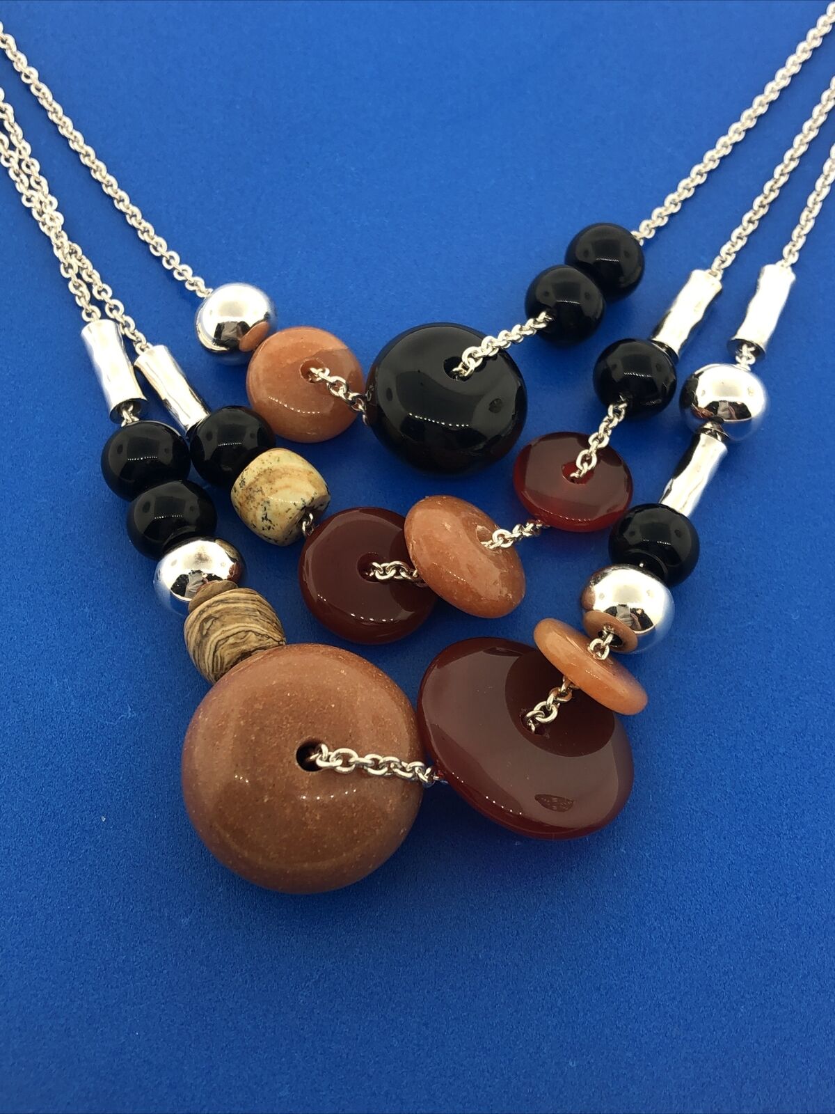 RLM Studio Robert Lee Morris Sterling Silver Mixed Gemstone Three Tier Necklace