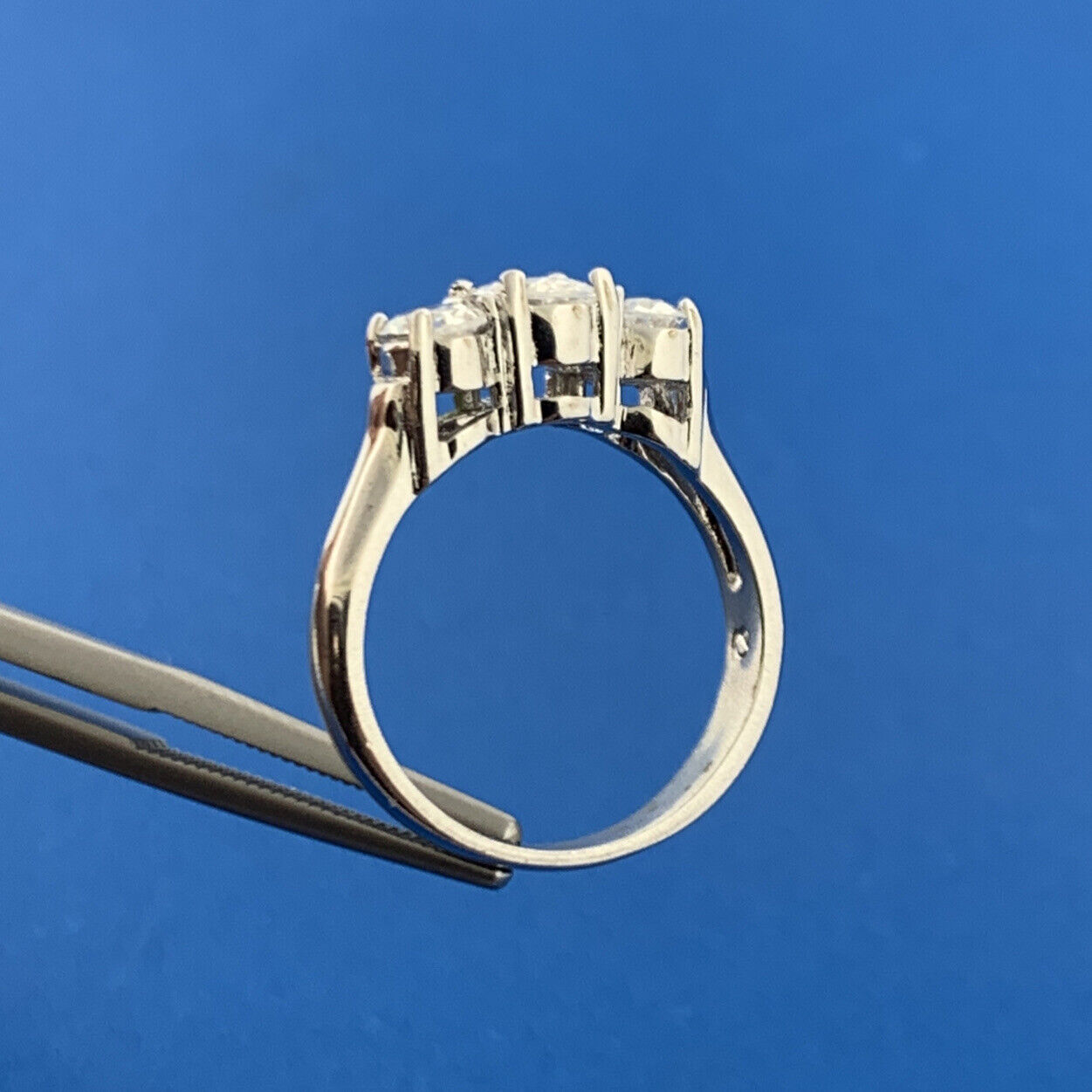 Designer Sterling Silver 925 Oval Cubic Zirconia Trio Engagement Promise Ring