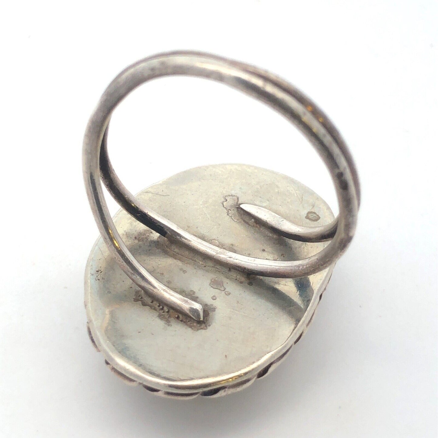 Vintage 925 Sterling Silver Oval White Lace Agate Cabochon Large Size 12.5 Ring