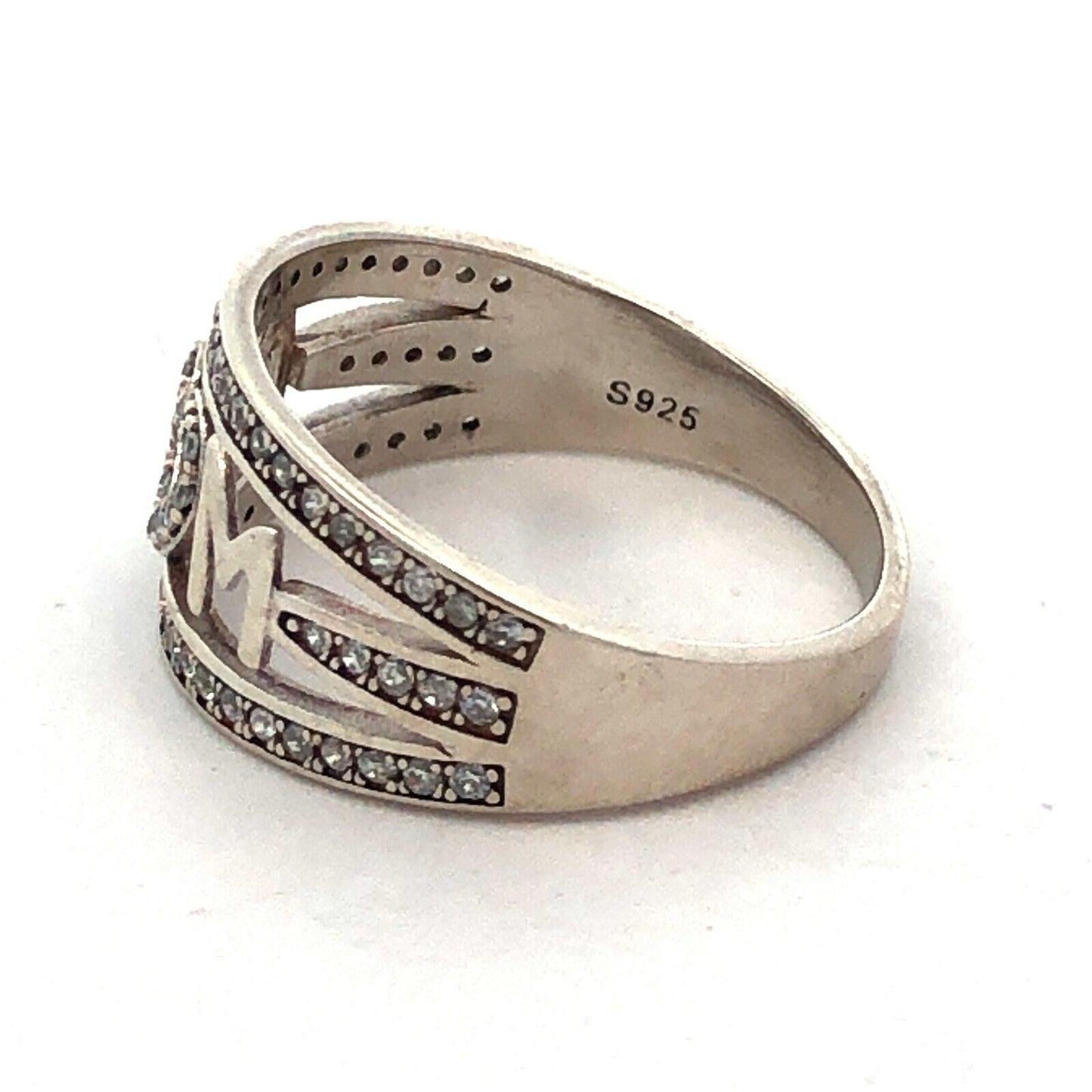 925 Sterling Silver Estate Cubic Zirconia CZ MOM Mother Heart Love Band Ring