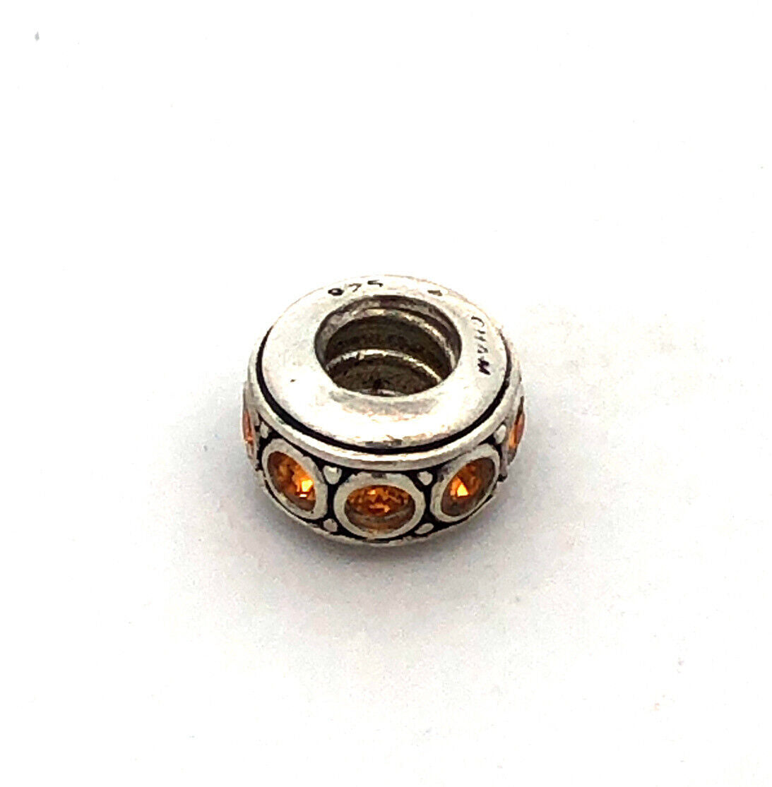 Designer Chamilia 925 Sterling Silver Round Orange Cubic Zirconia Spacer Charm