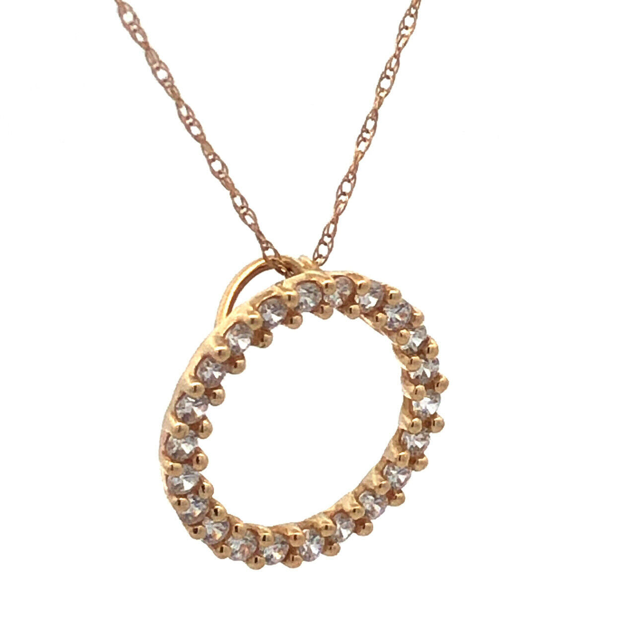 Designer 14K Yellow Gold Cubic Zirconia CZ Infinity Circle Pendant Necklace