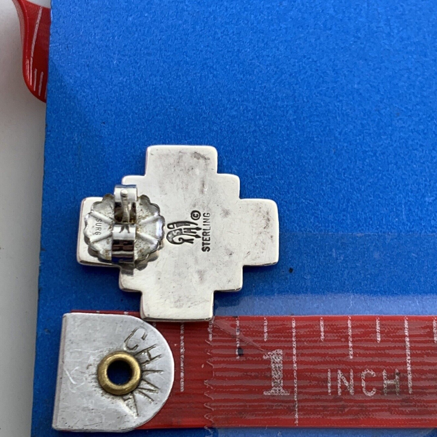 Raymond Corib 925 Sterling Silver Kewa Storyteller Concho Stud Earrings