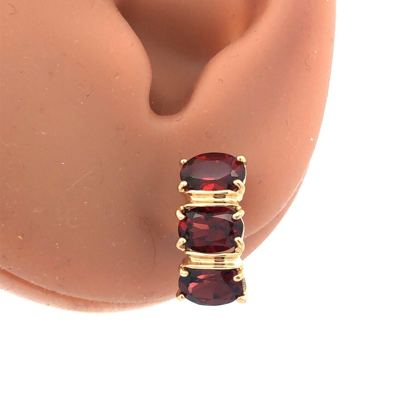 14K Yellow Gold Oval Rhodolite Garnet January Drop Pierced Earrings