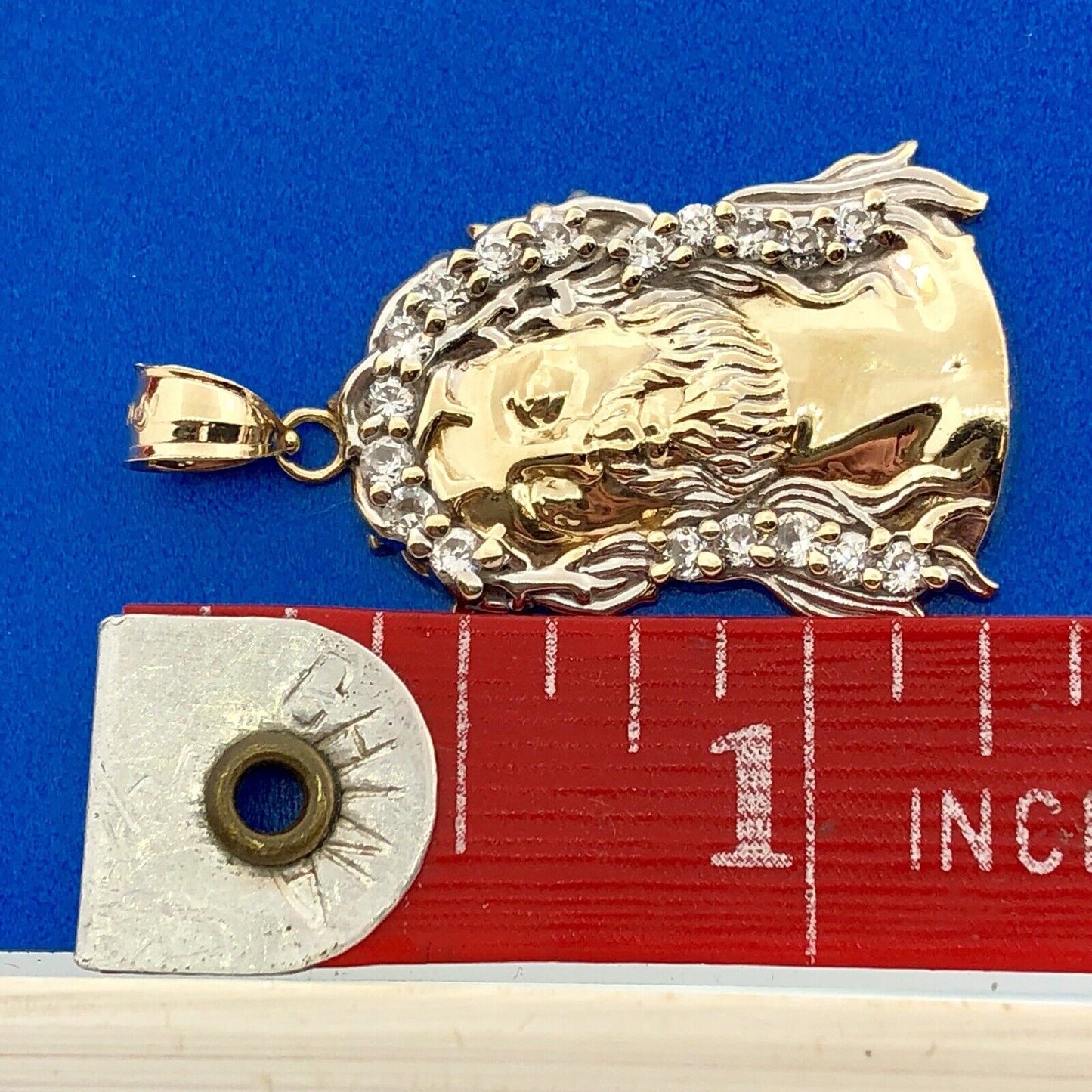 Designer 10K Yellow White Gold Cubic Zirconia CZ Jesus Christ Statement Pendant