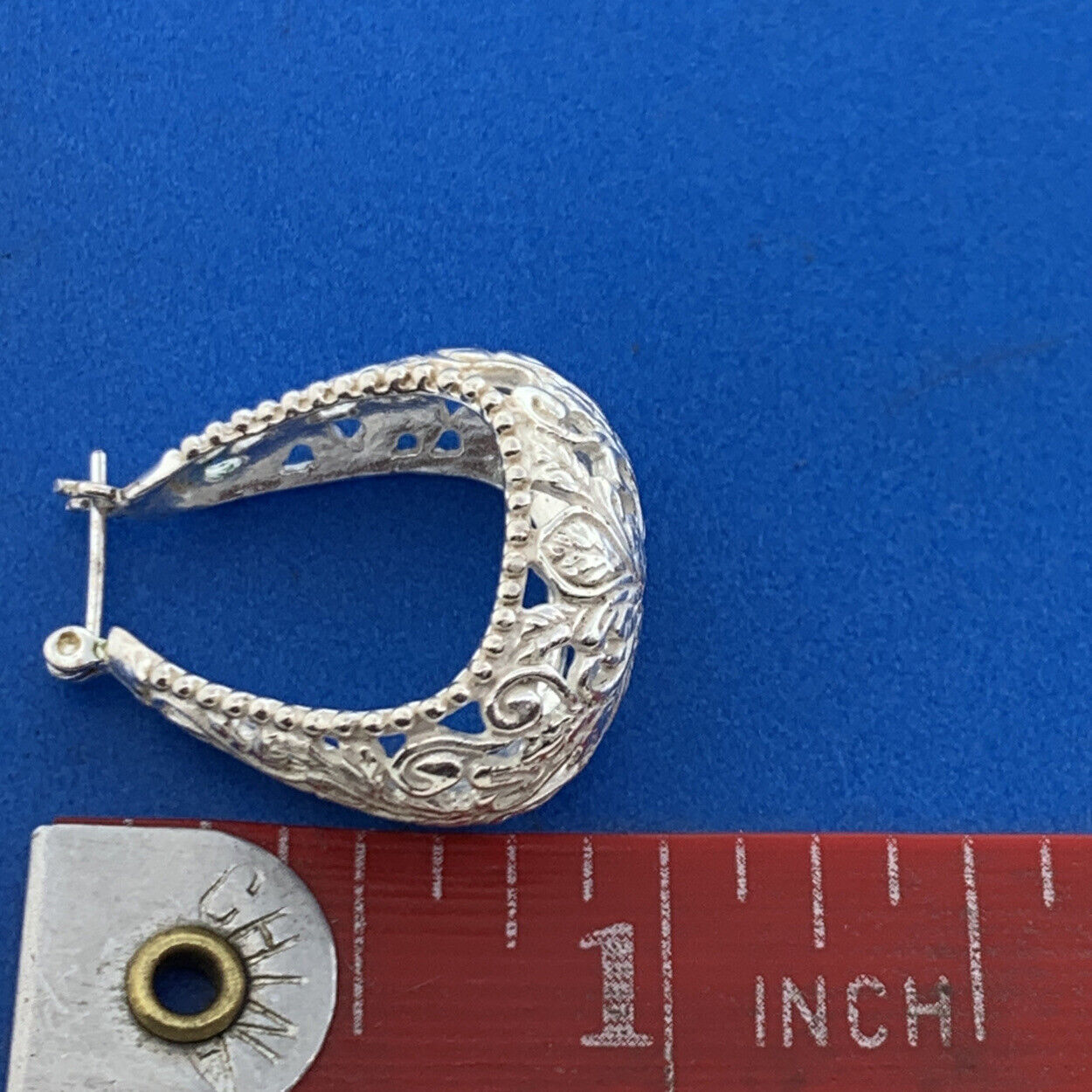 Silver Plated Floral Vine Scroll Open Work Statement Pear Hoop Earrings