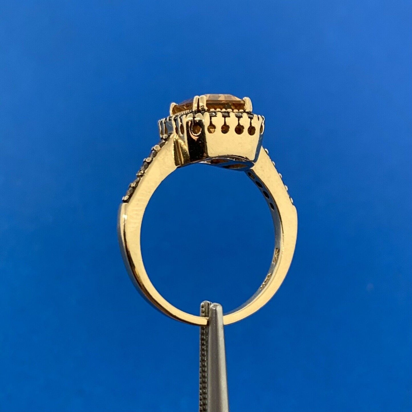 LeVian 14K Yellow Gold Radiant Cut Citrine Champagne Diamond Halo Ring