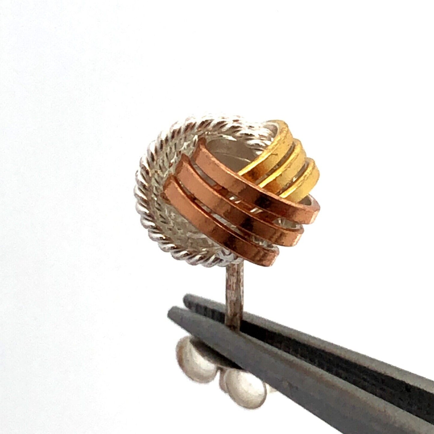 Designer 925 Sterling Silver Vermeil Tri-Tone Textured Twist Knot Stud Earrings