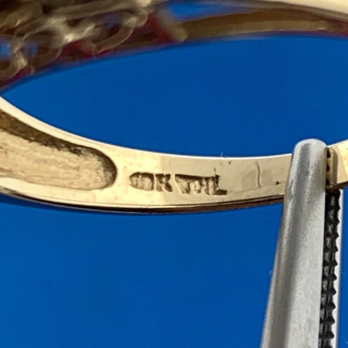 Designer THL 10K Yellow Gold Amethyst Sapphire Accented Bar Dome Ring