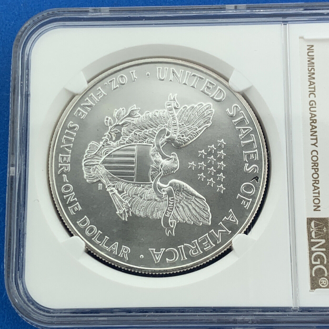 1999 $1 American .999 Silver Eagle Reverse Struck Thru Mint Error NGC MS69 Coin