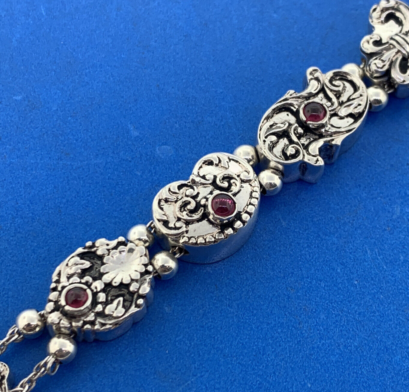 Shavarsh K 925 Sterling Silver Amethyst Floral Scroll Ten Charm Bracelet