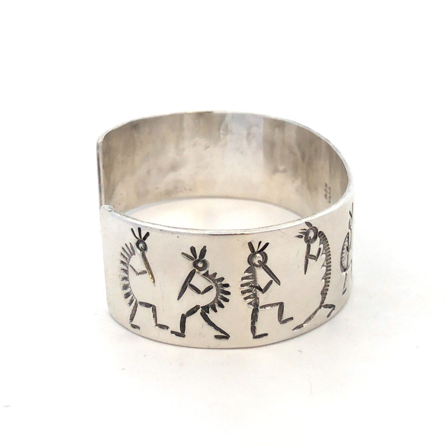 Native American 925 Sterling Silver Kokopelli Fertility Luck Open Cuff Bracelet