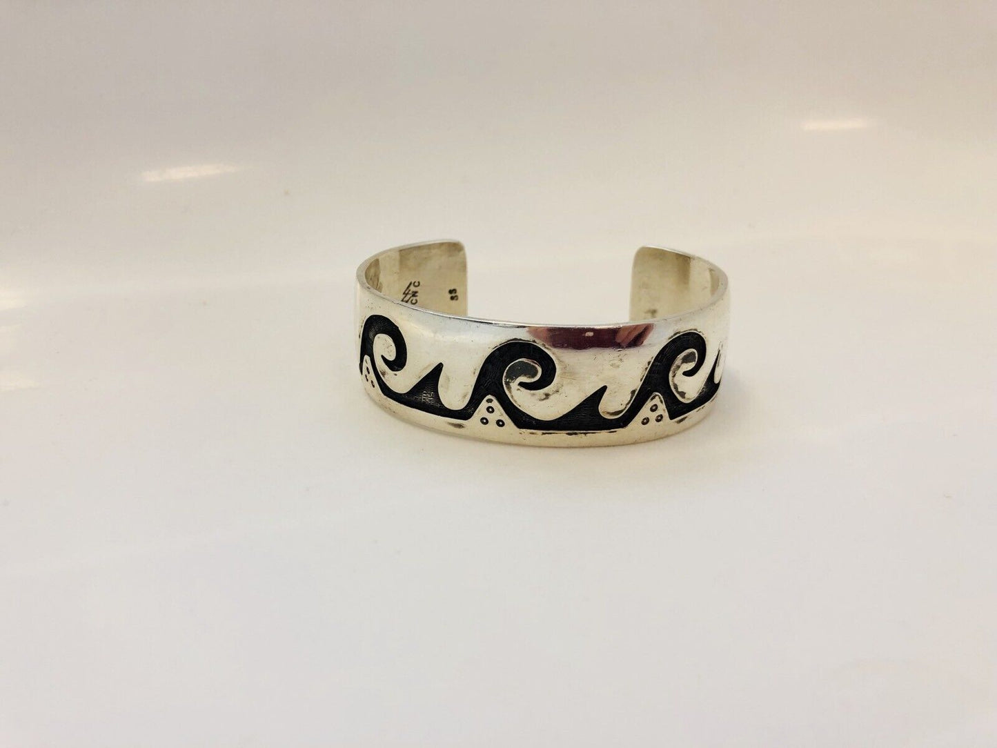 Vintage Native American Sterling Silver Overlay Wave Storyteller Cuff Bracelet
