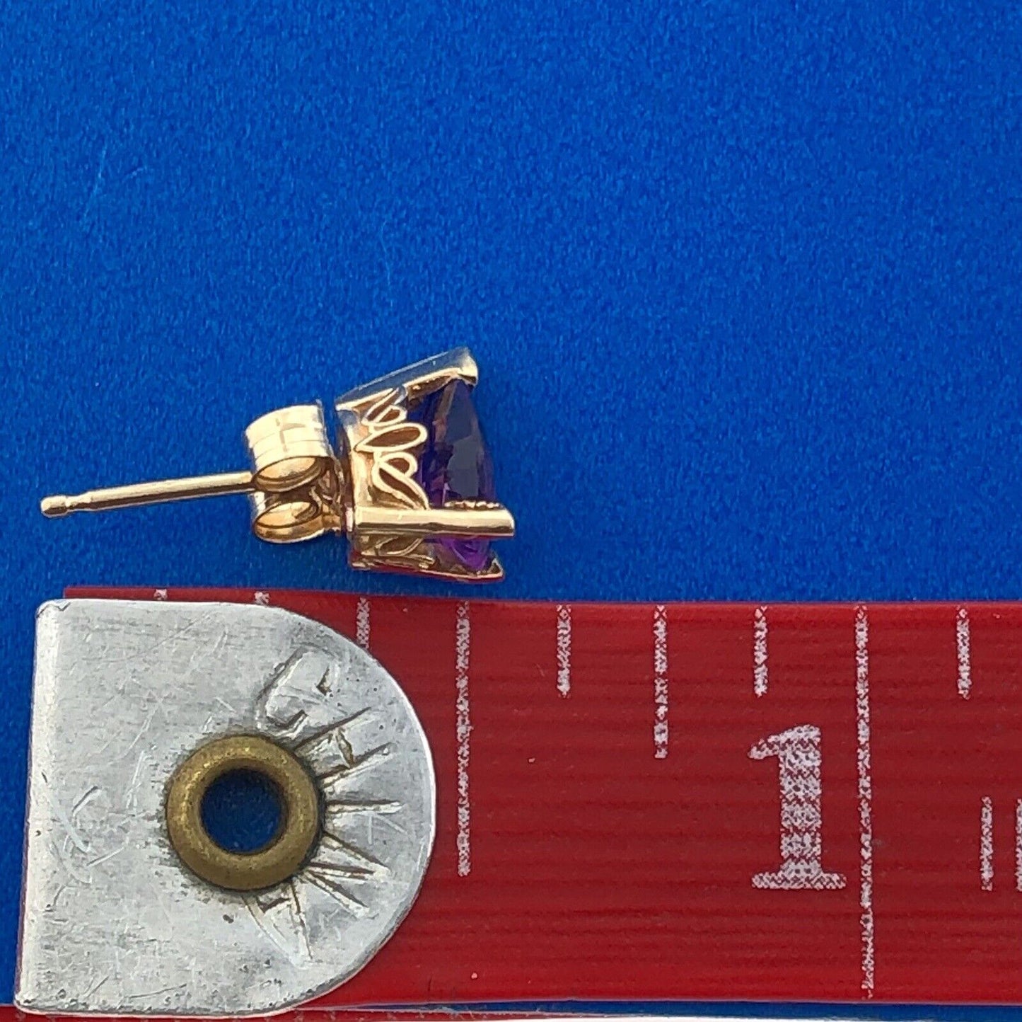 Designer CII 14K Yellow Gold Amethyst Pear February Occasion Stud Earrings