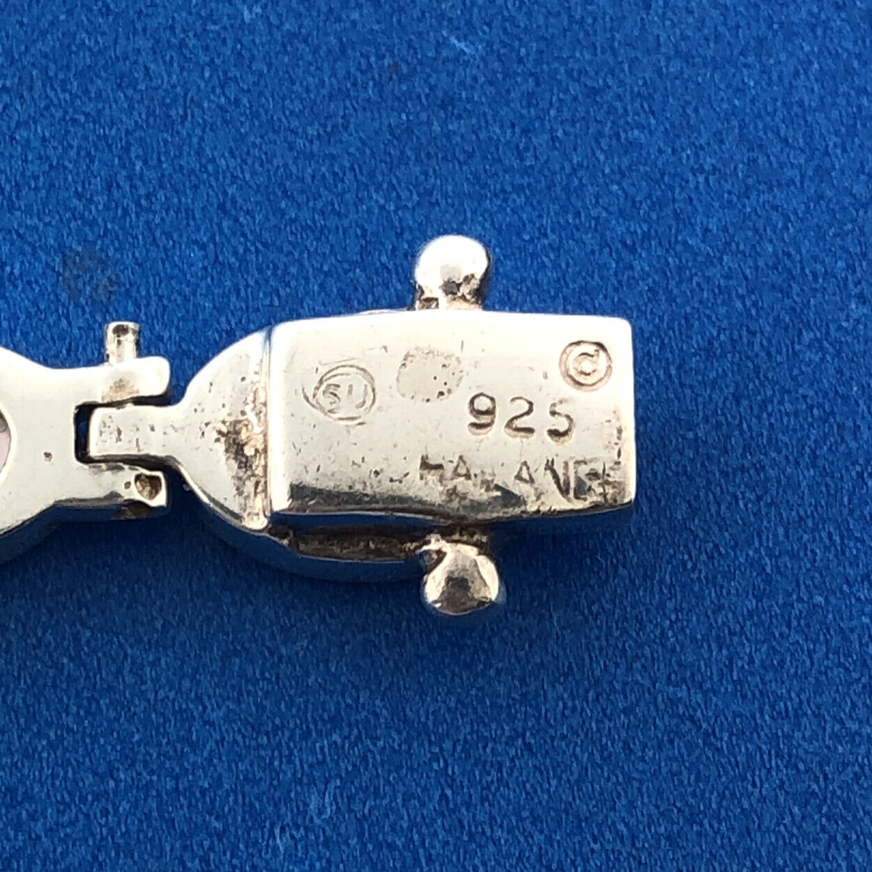 Designer 925 Sterling Silver Mother Of Pearl Cabochon Oval Panel Tennis Bracelet