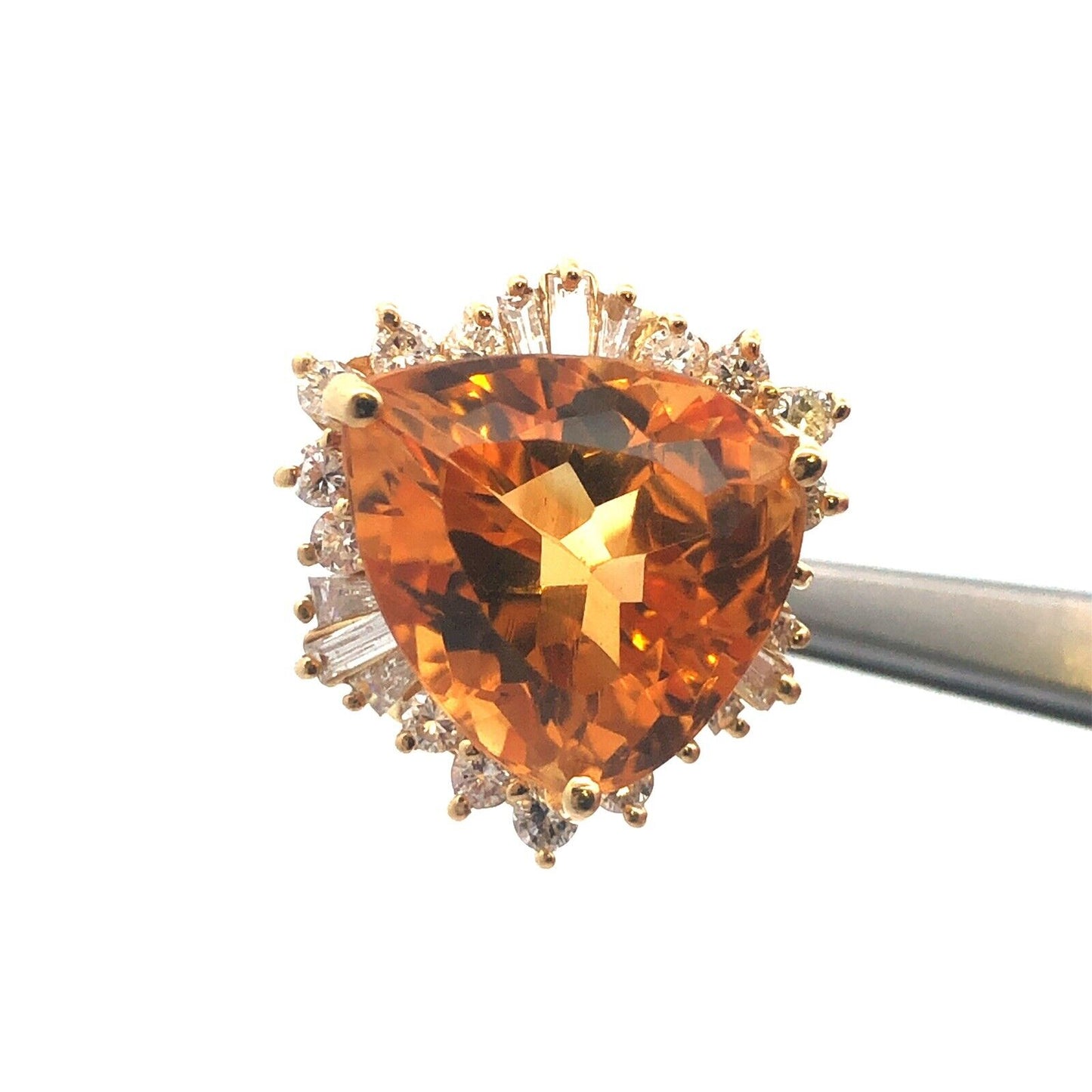 Elegant 18K Yellow Gold Trillion Cut Citrine Diamond Statement Cocktail Ring