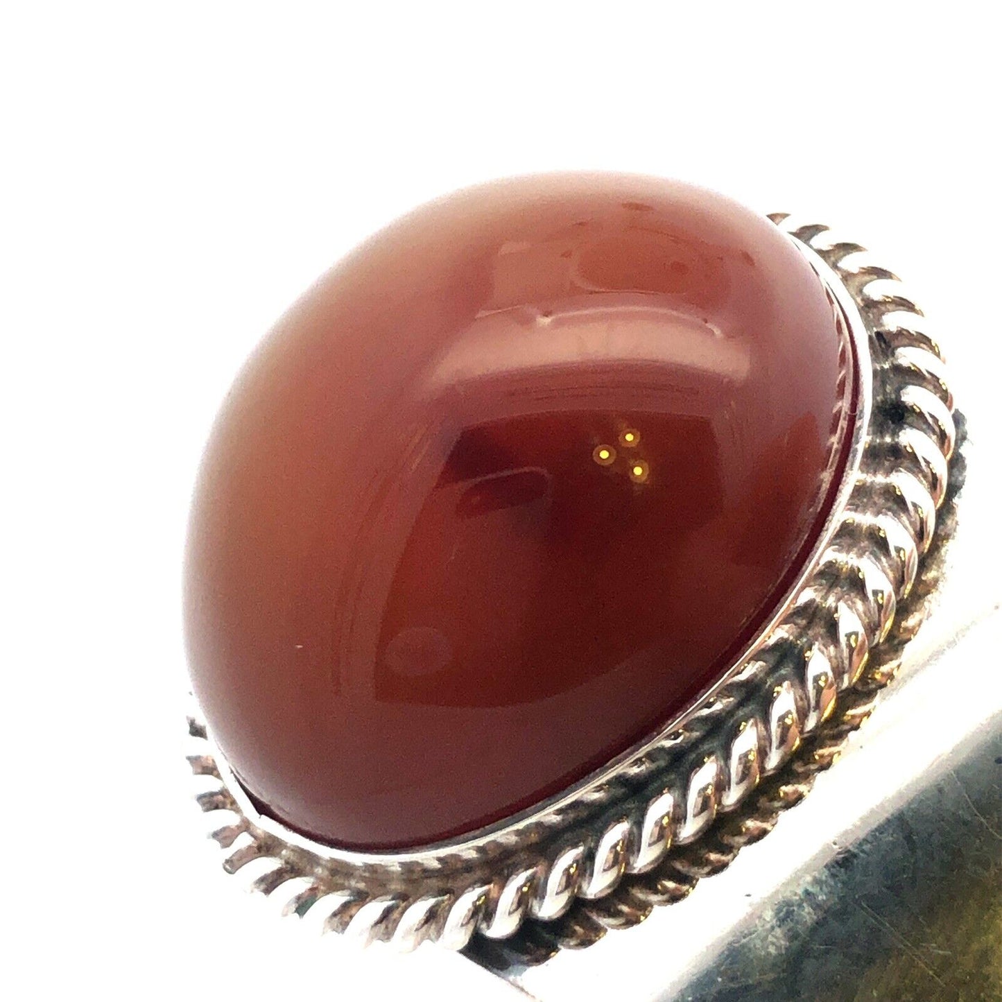 Estate 925 Sterling Silver Oval Carnelian Reeded Statement Open Cuff Bracelet