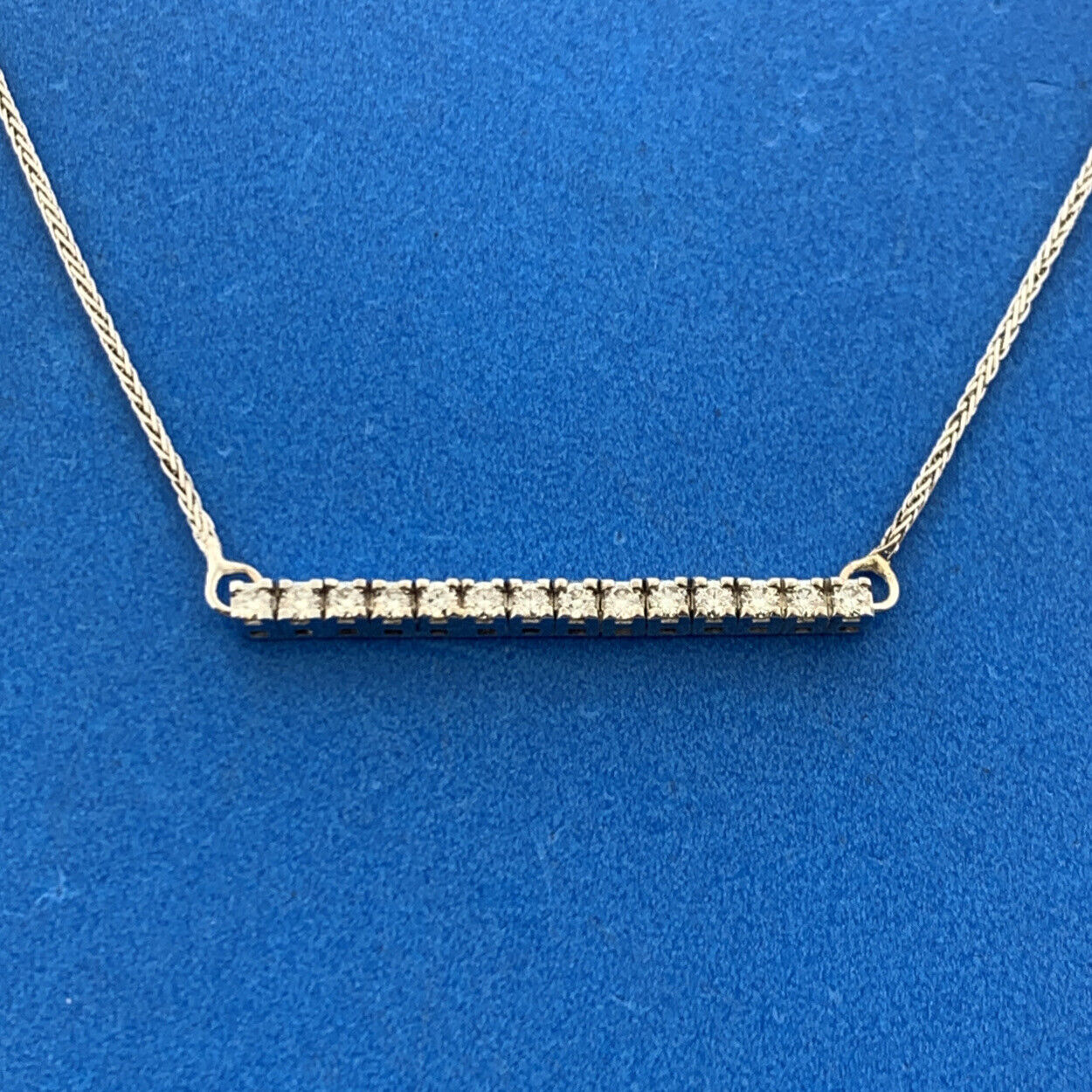 Designer Italy 14K White Gold Diamond East West Infinity Eternity Bar Necklace