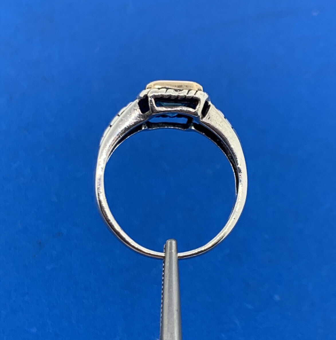 Silpada 14K Yellow Gold 925 Sterling Silver Emerald Cut Blue Topaz Cocktail Ring