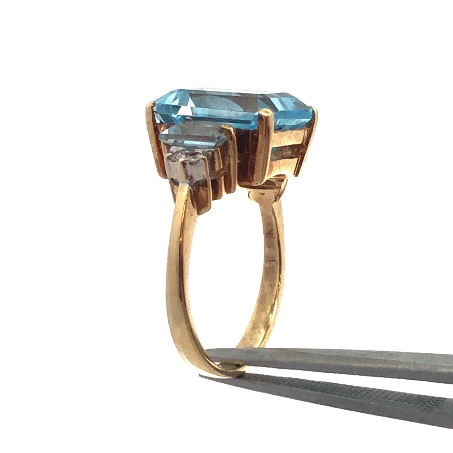 14K Yellow Gold Blue Topaz Diamond December Anniversary Cocktail Statement Ring