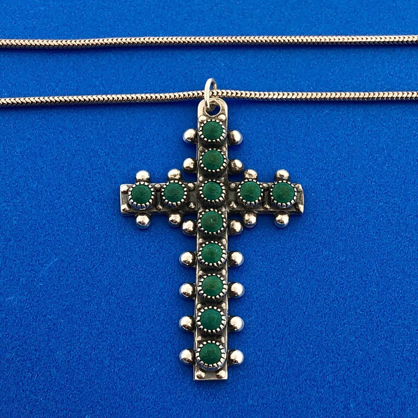 Stunning Sterling Silver 925 Turquoise 18" Chain Religious Faith Cross Necklace