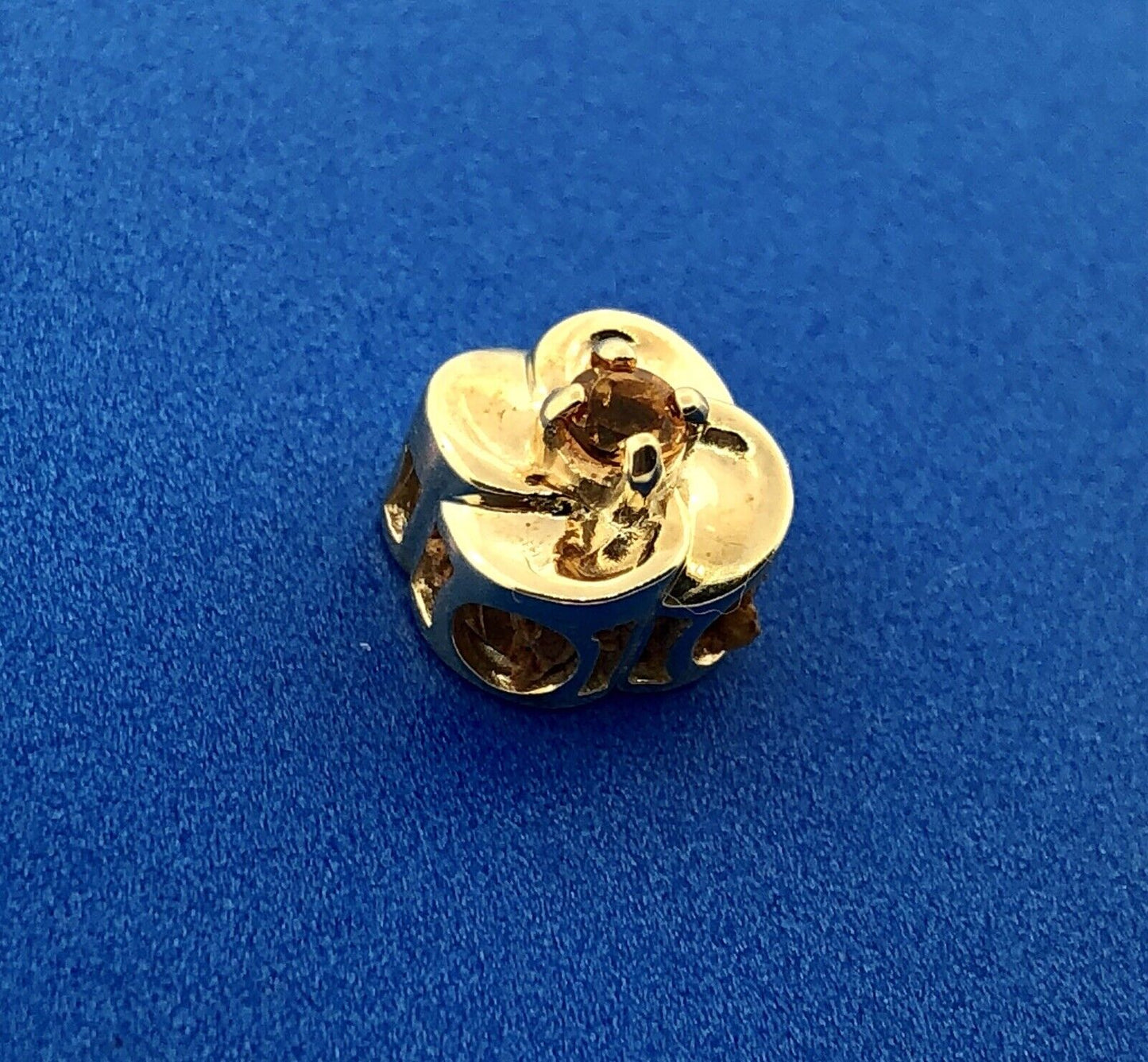Designer DDH 10K Yellow Gold Citrine Flower November Slide Bracelet Charm