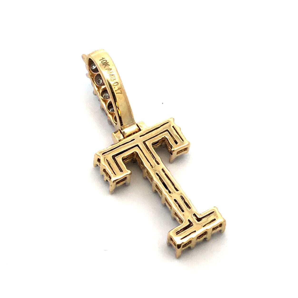 Designer AMB 10K Yellow Gold Diamond Initial Letter T Statement Pendant