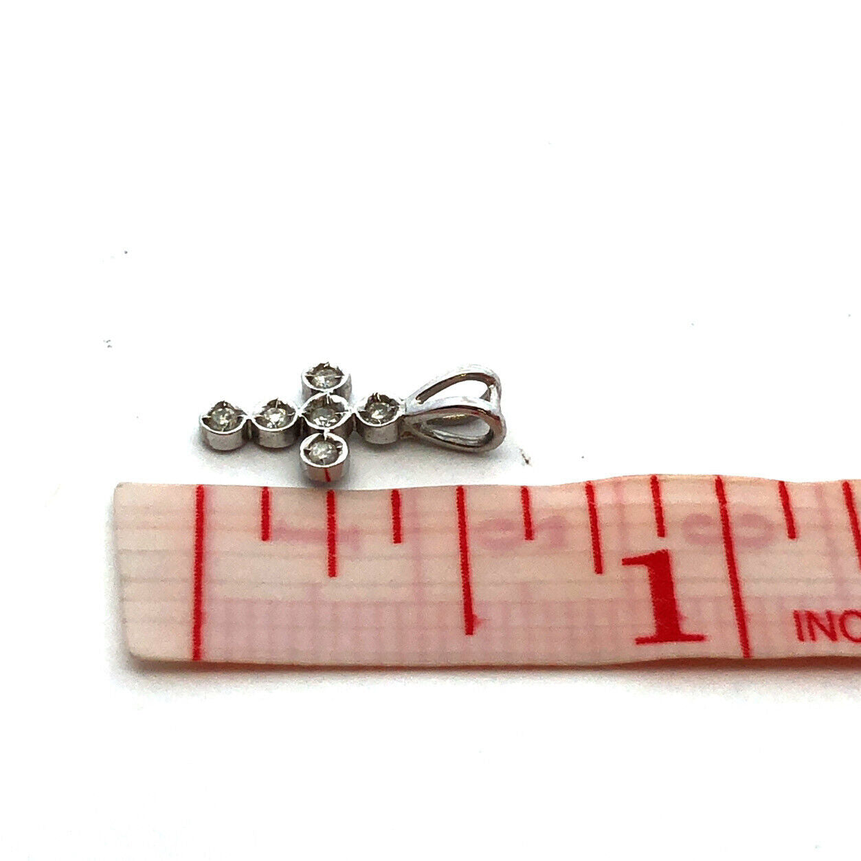 Designer 14K White Gold Round Diamond Bezel Petite Religious Cross Pendant