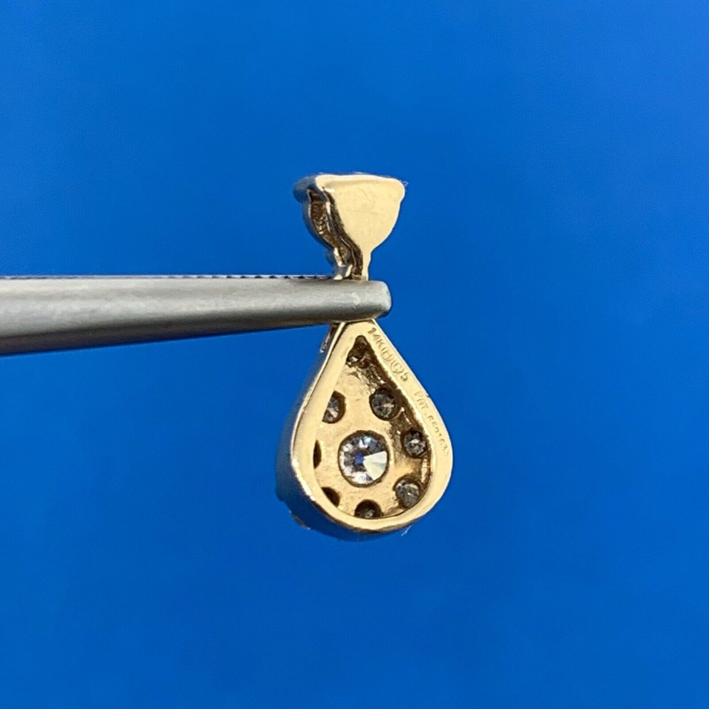 Designer 14K Yellow Gold Diamond Cluster Pear Drop Pendant
