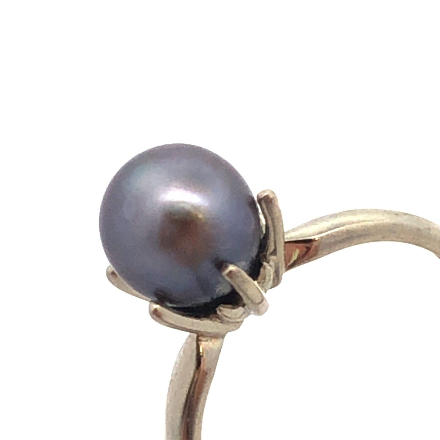 Designer P 14K White Gold Round Tahitian Pearl Solitaire June Anniversary Ring