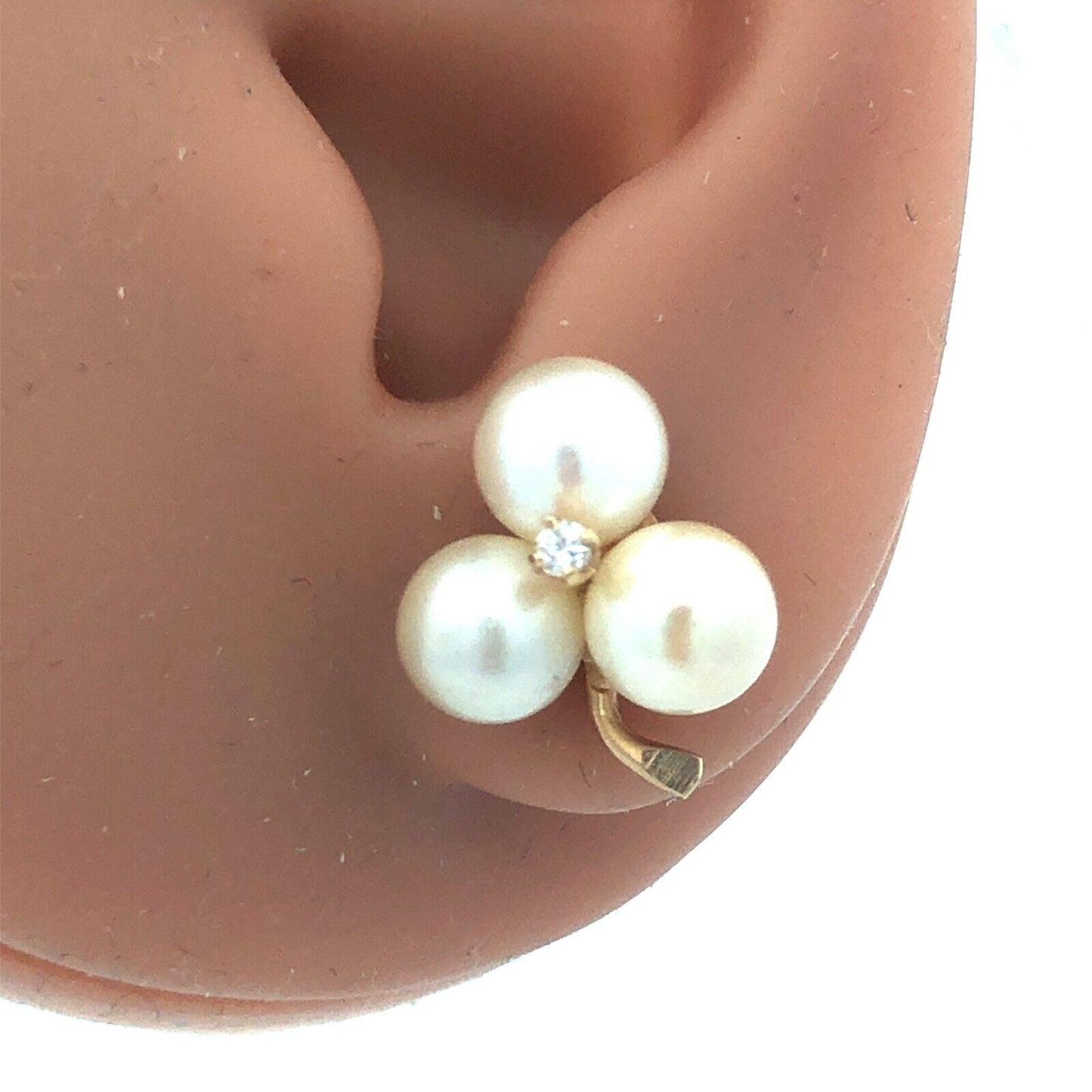 Vintage 14K Yellow Gold Pearl Trio Grape Cluster Diamond Accented Stud Earrings