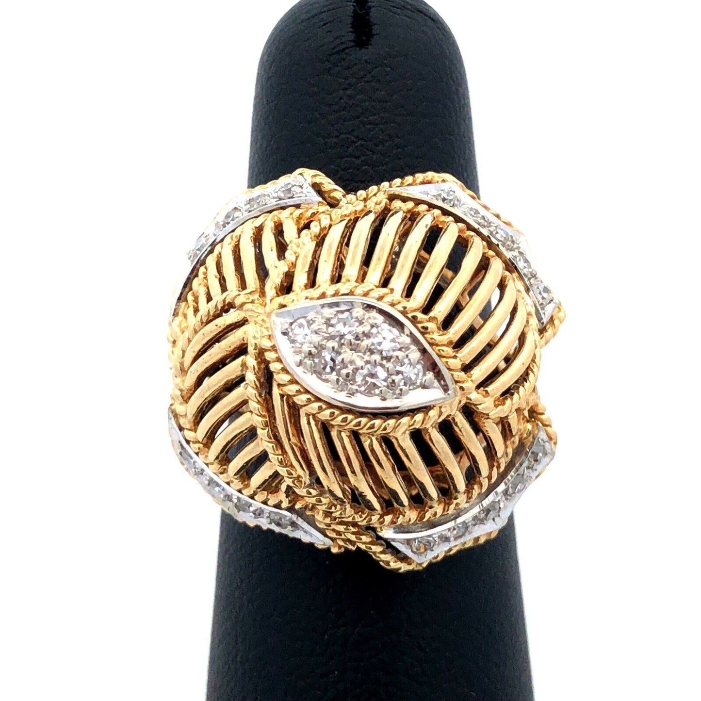 Vintage 10K Yellow Gold White Topaz Dome Cocktail Statement Ring