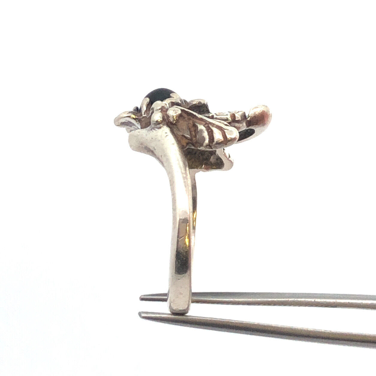 Vintage Harley Davidson 925 Sterling Silver Black Onyx Cabochon Floral Ring