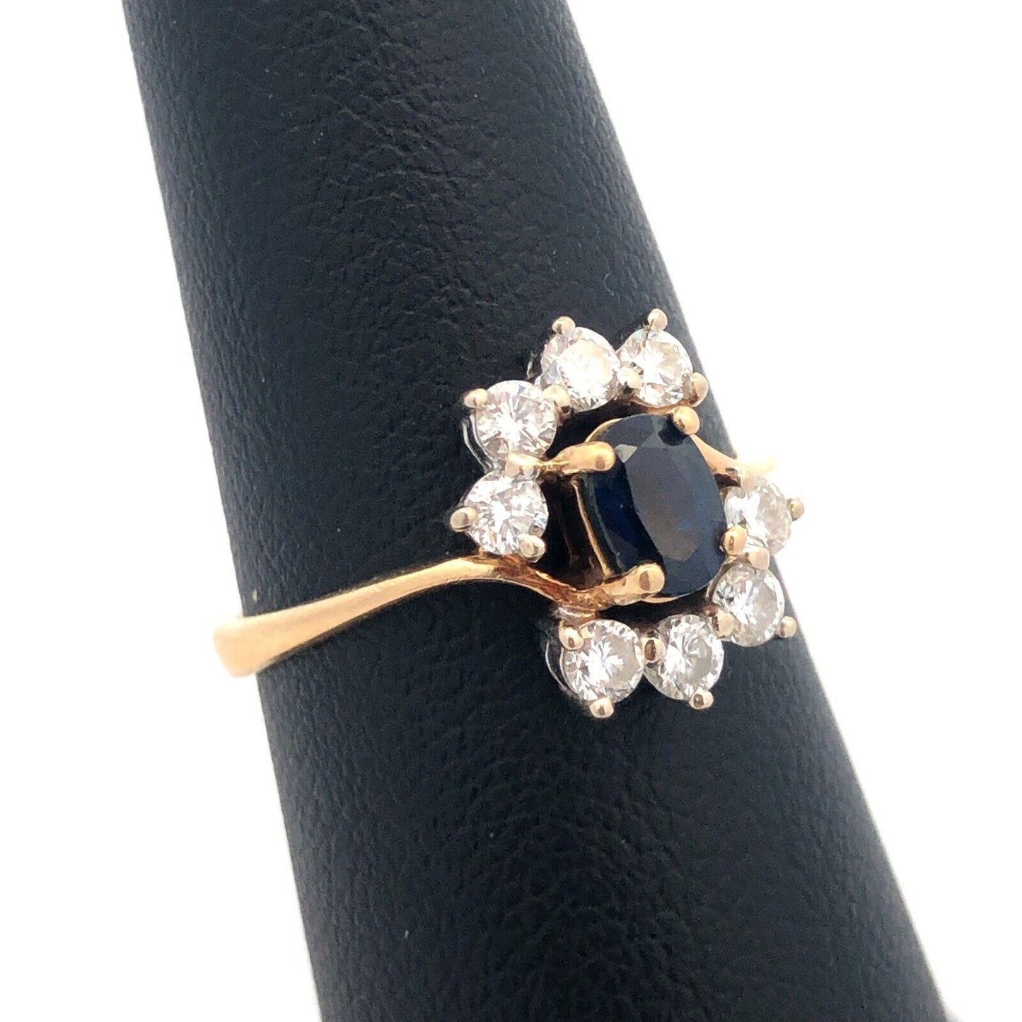 Gorgeous 14k Yellow Gold Oval Cut Sapphire Diamond Floral Cluster Ring Size 6.5