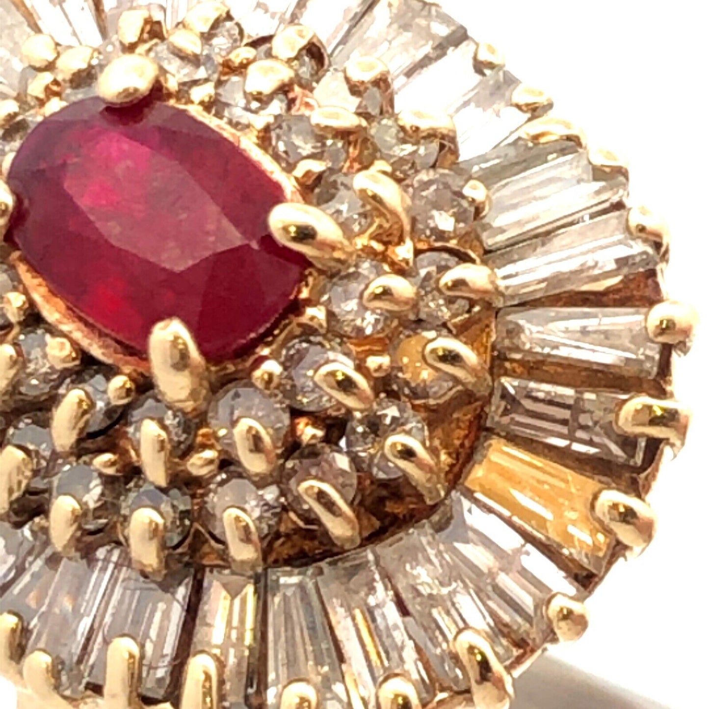 Estate 14K Yellow Gold Ruby Center Diamond Halo July Anniversary Statement Ring