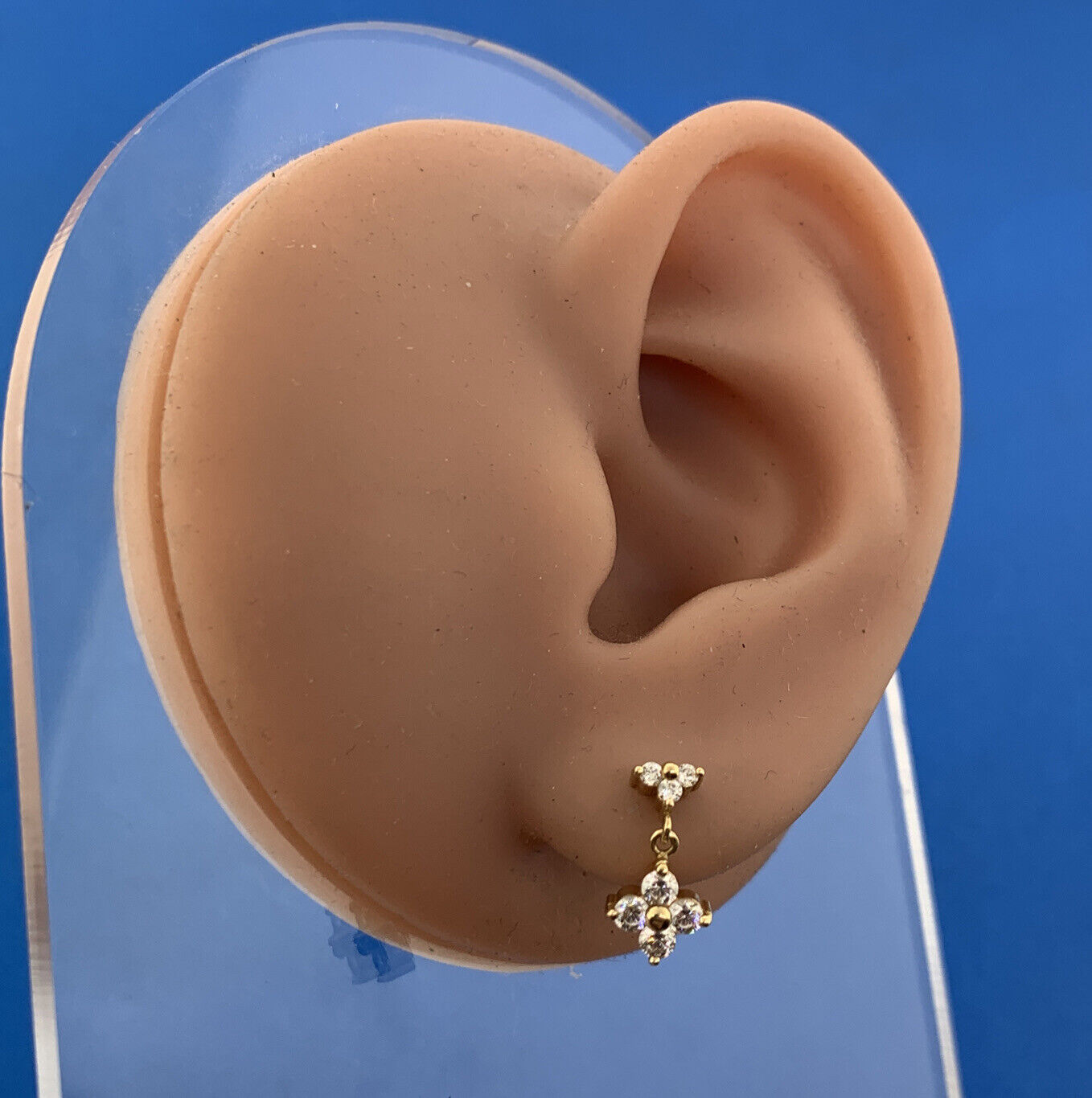 Designer 14K Yellow Gold Cubic Zirconia Petite Flower Dangle Drop Stud Earrings