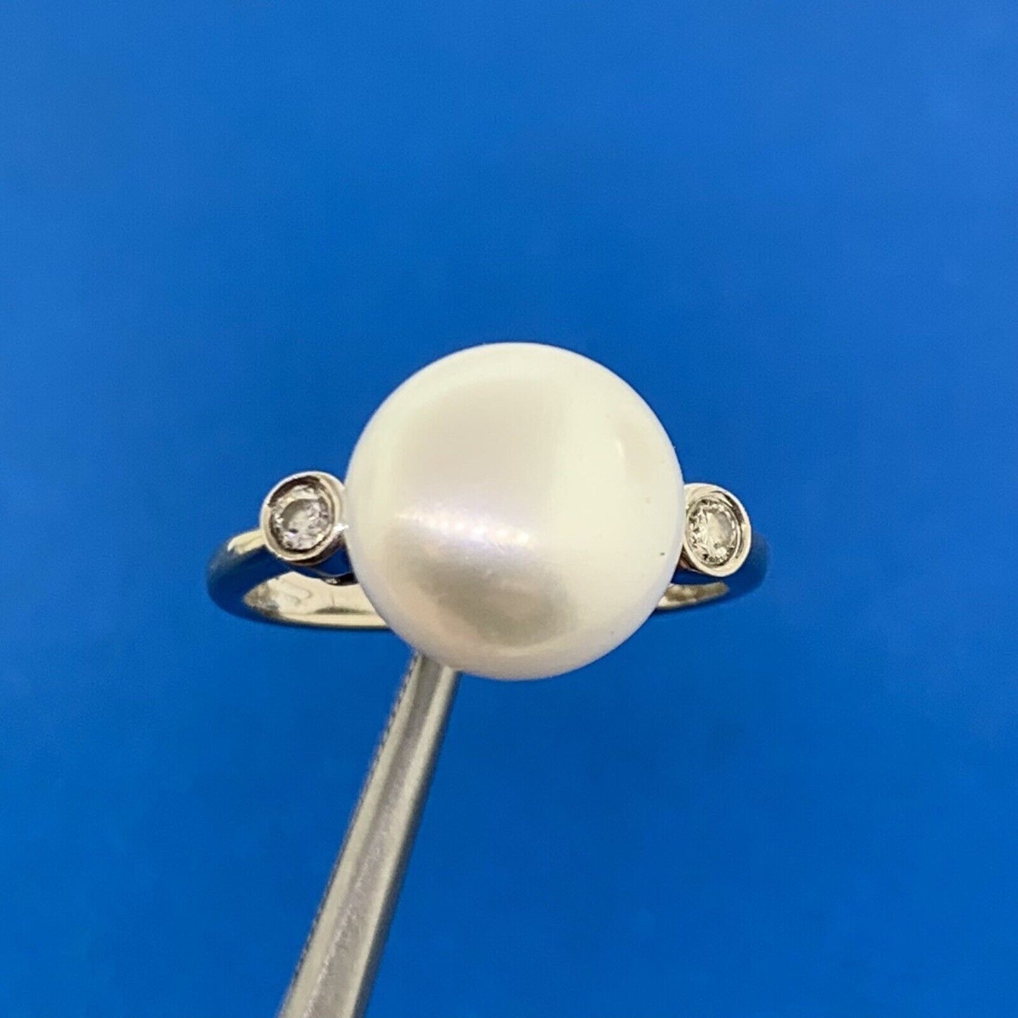 14K White Gold Pearl Diamond Accent June Wedding Anniversary Occasion Ring