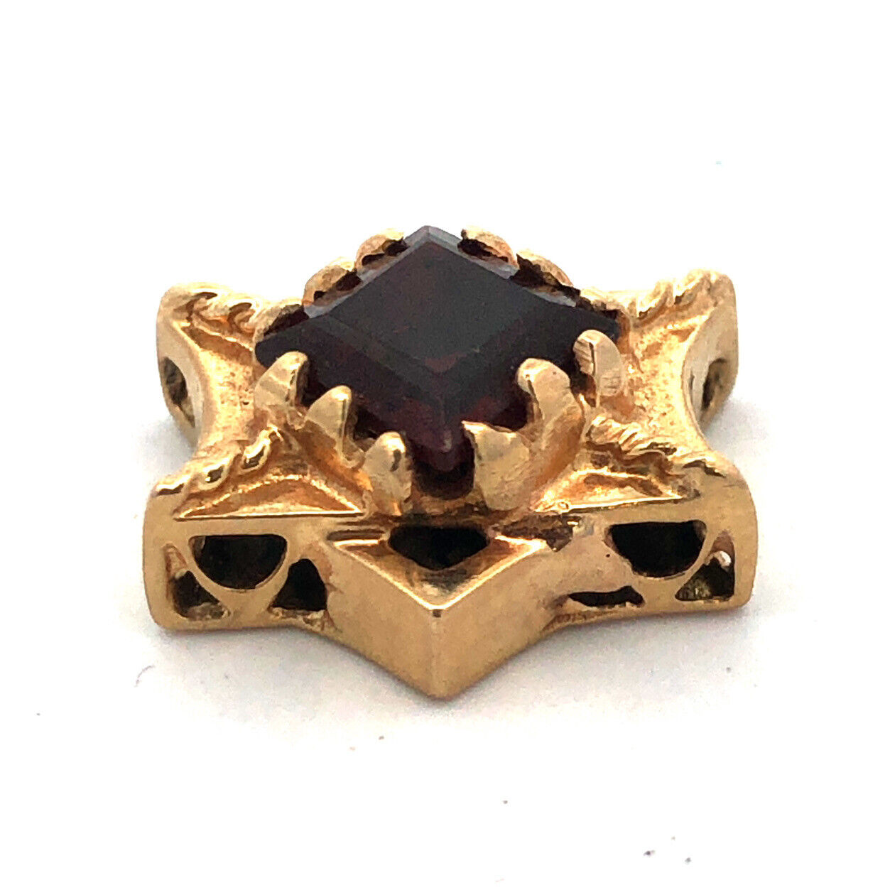 Designer 14K Yellow Gold Square Garnet January Anniversary Starburst Slide Charm