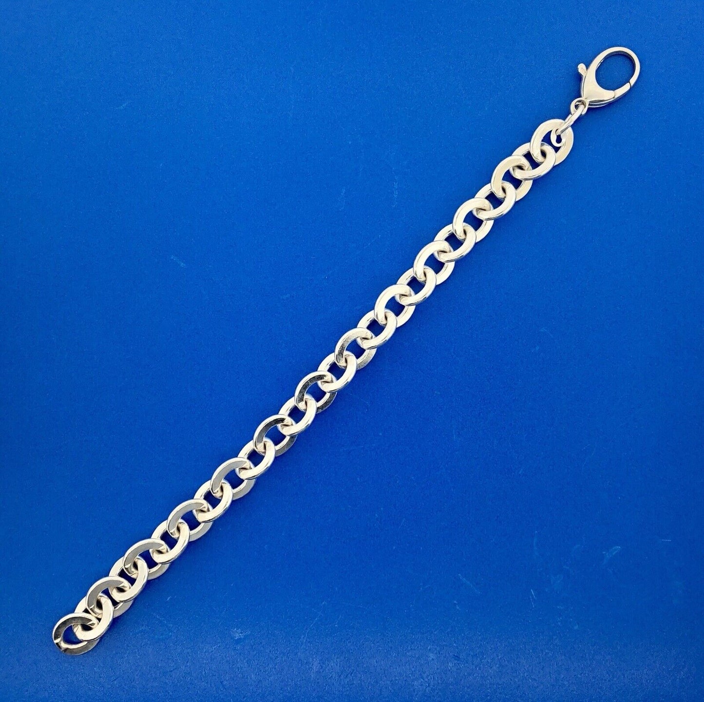 Designer 925 Sterling Silver Flat Circle Link Statement Fashion Charm Bracelet