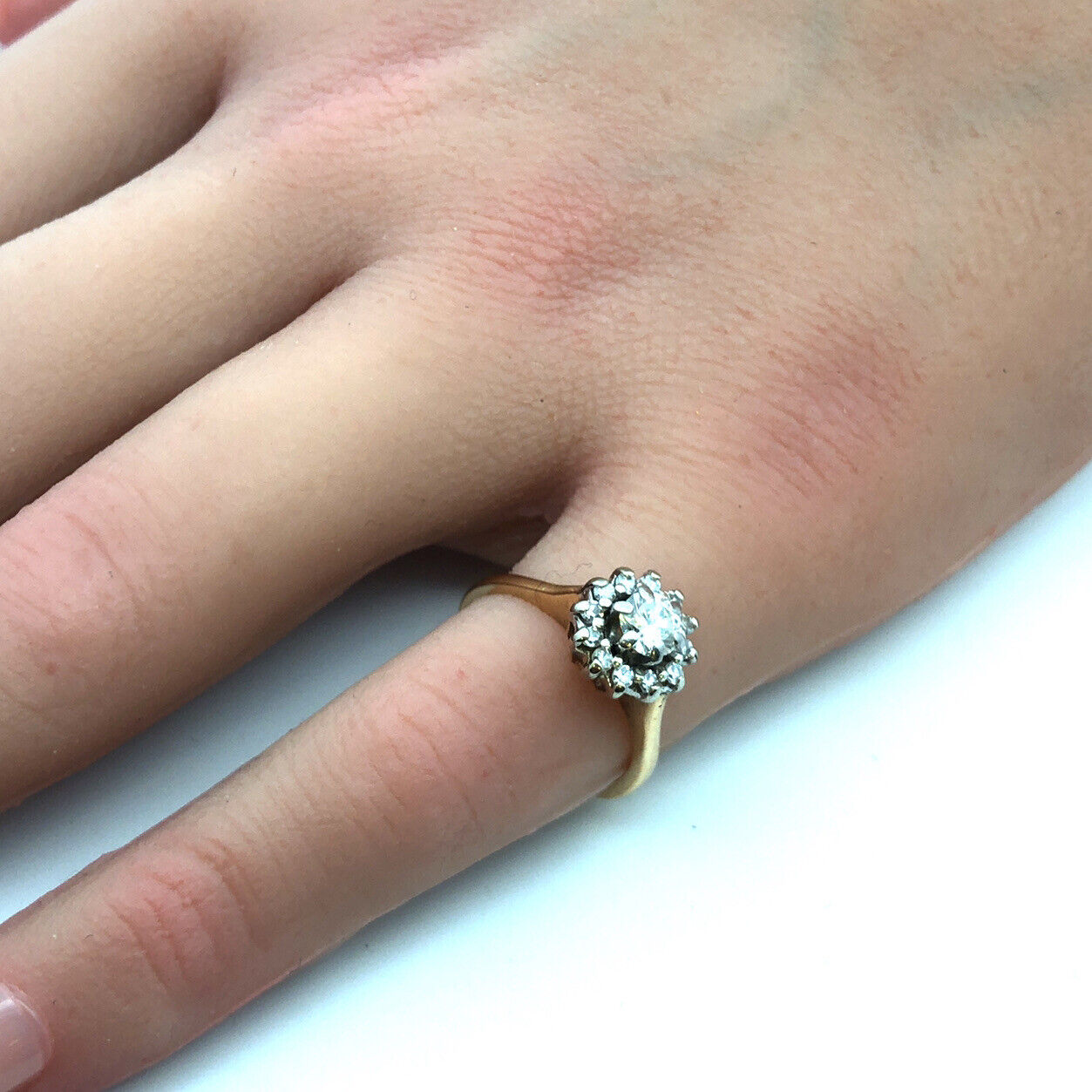 Designer 14K Yellow Gold Round Diamond Halo Engagement Anniversary Ring
