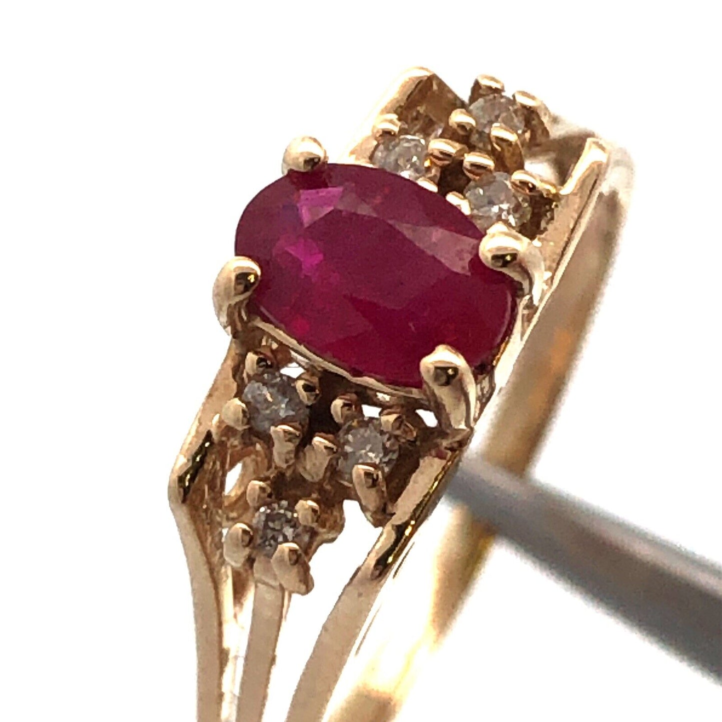 Estate 14K Yellow Gold Oval Ruby Diamond Accented July Anniversary Occasion Ring