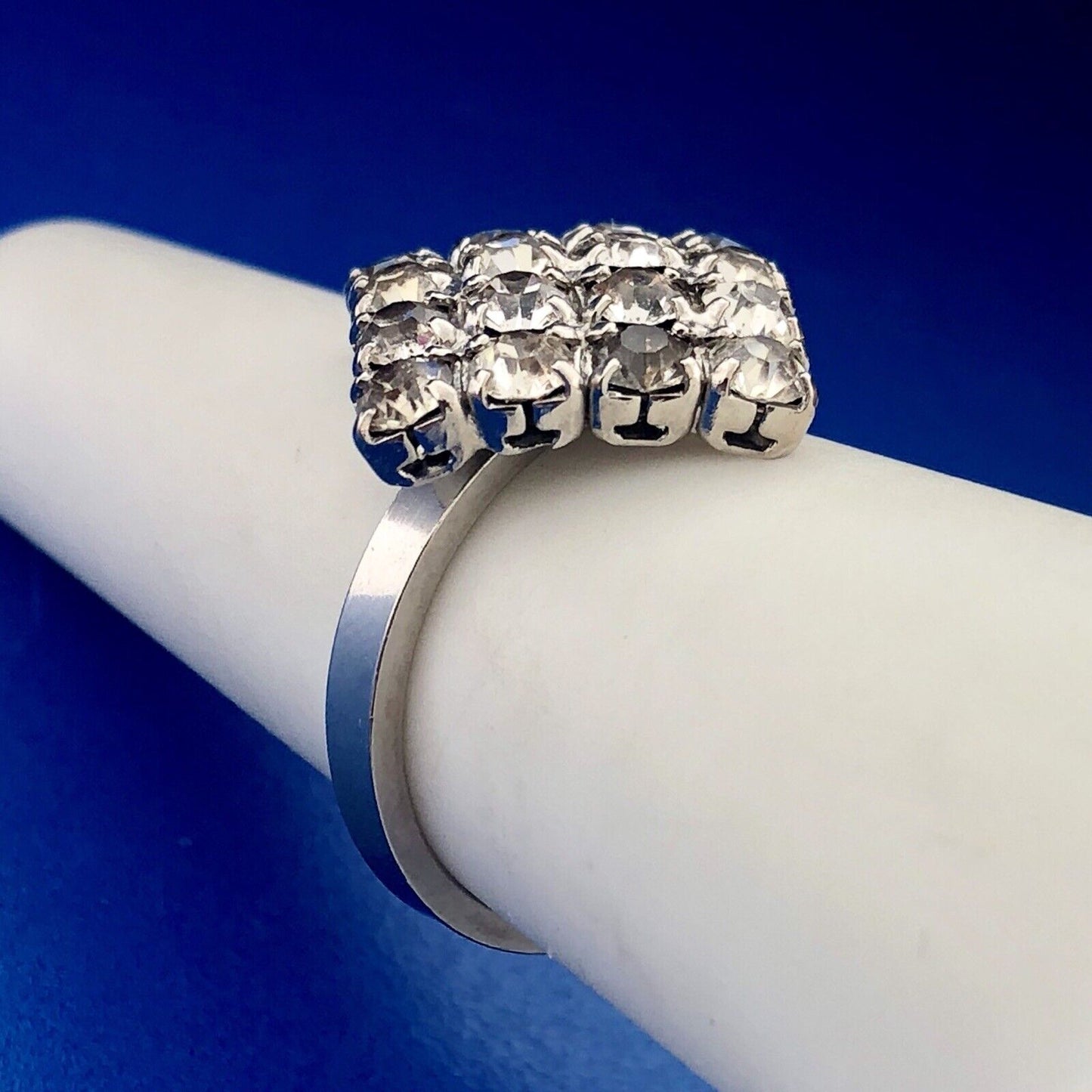 Art Deco Art Nouveau Designer 925 Sterling Silver Rhinestone Cluster Panel Ring