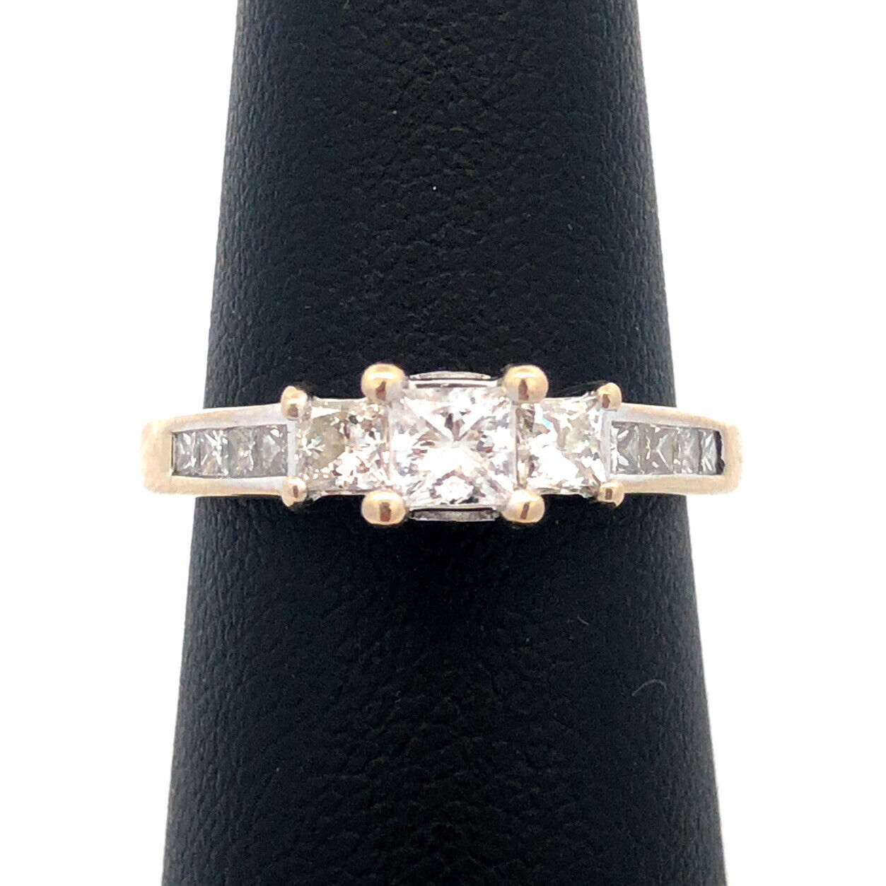 Designer ZEI 14K White Gold Princess Trio Diamond Engagement Ring Size 6.75