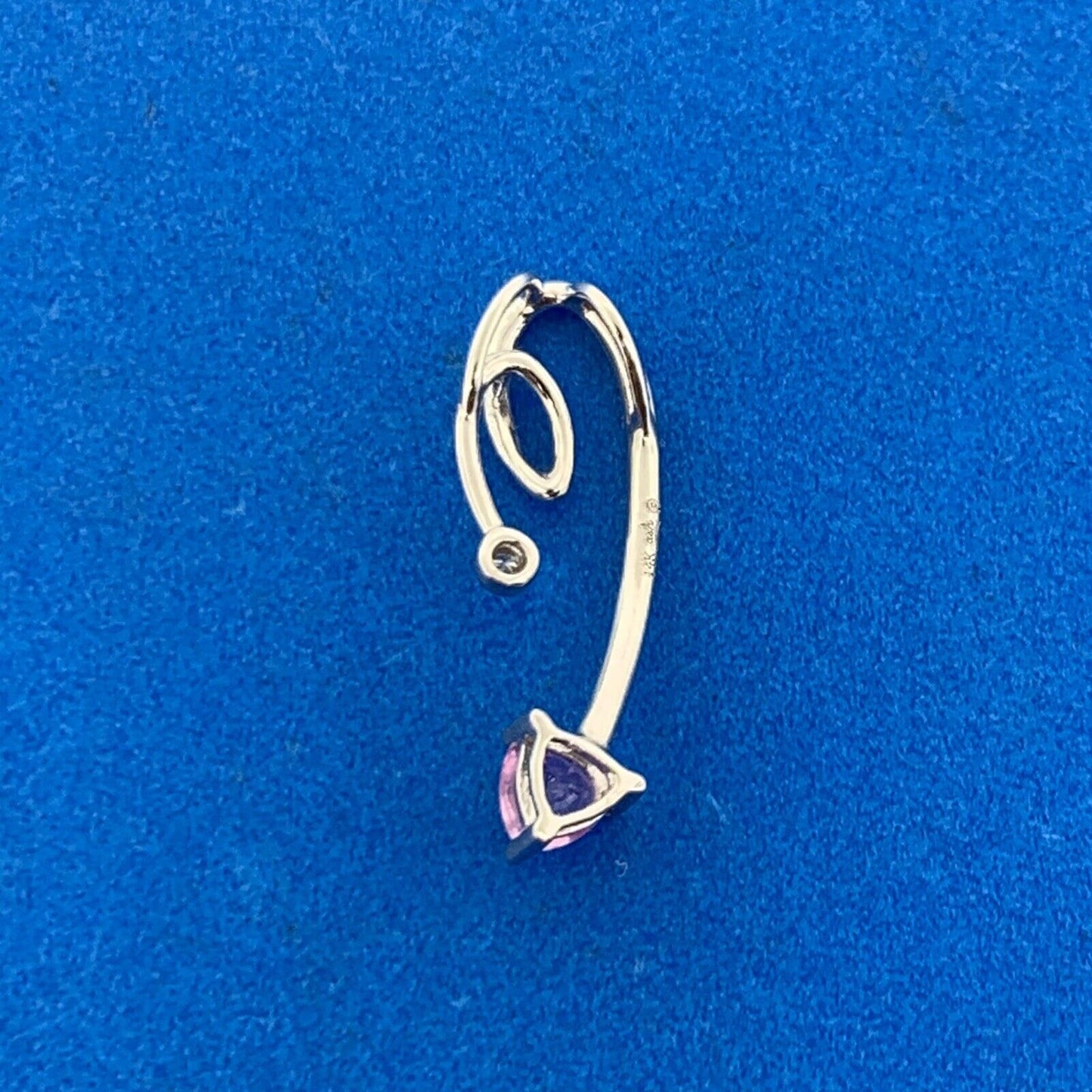 14K White Gold Pink Topaz Trillion White Topaz Round Modernist Pendant