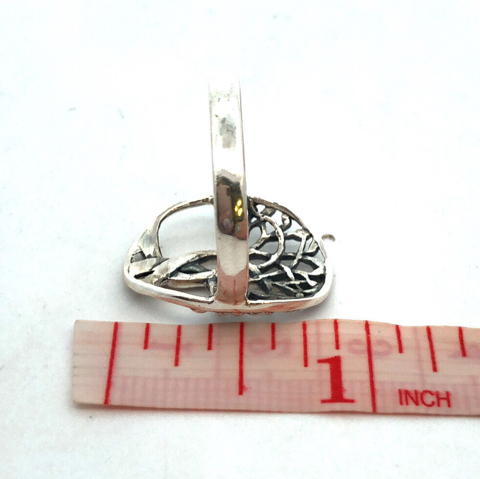 925 Sterling Silver Vintage Tree of Life Nature Modernist Oval Statement Ring