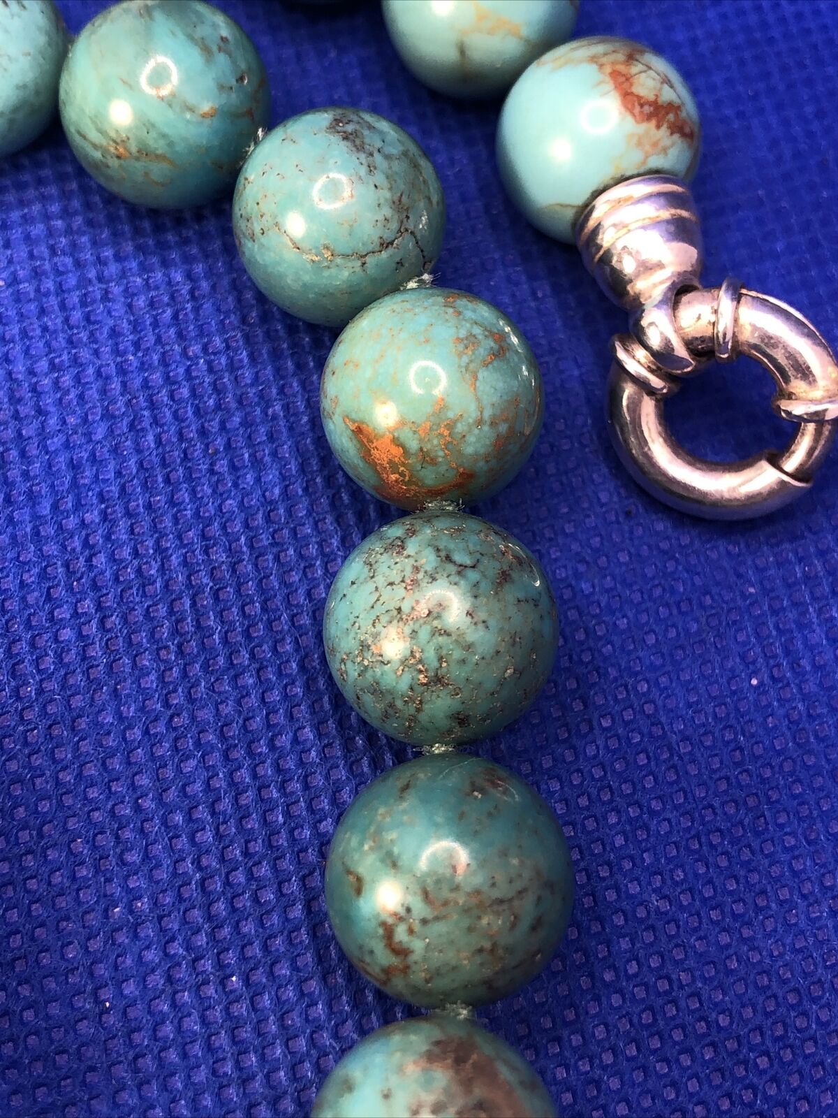 Whitney Kelly 925 Sterling Silver Turquoise Beaded Hand Knotted Chunky Necklace