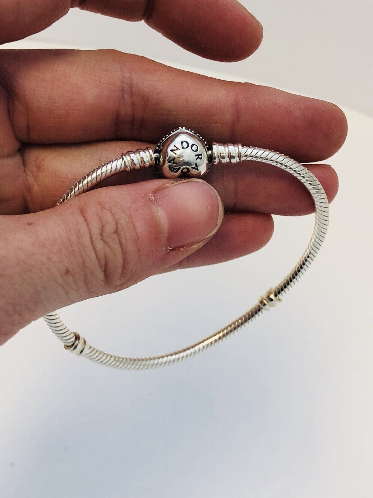 Authentic Pandora 925 Sterling Silver Pave Heart Clasp Charm Bracelet 590727CZ