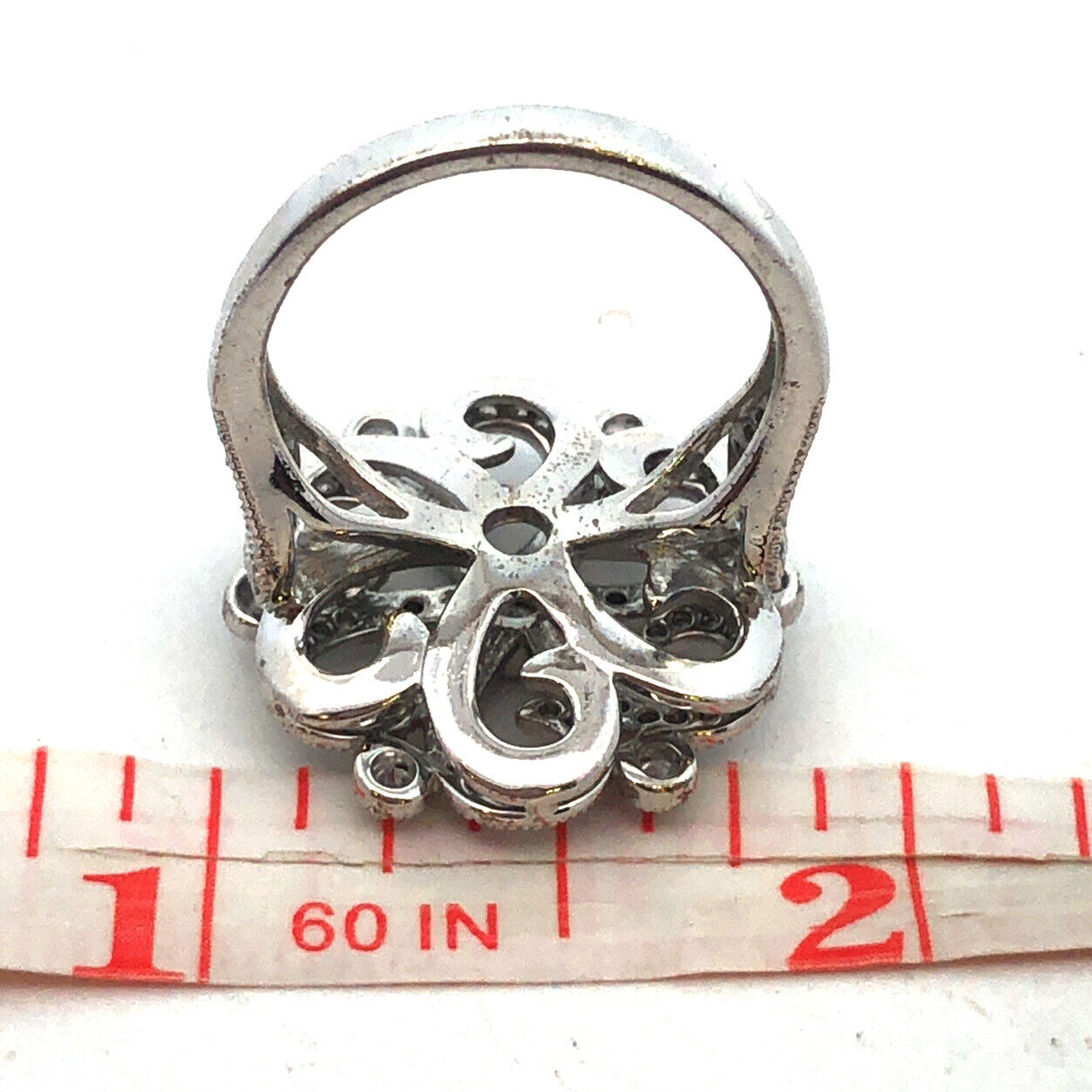 925 Sterling Silver Round Cubic Zirconia CZ Flower Swirl Cocktail Ring